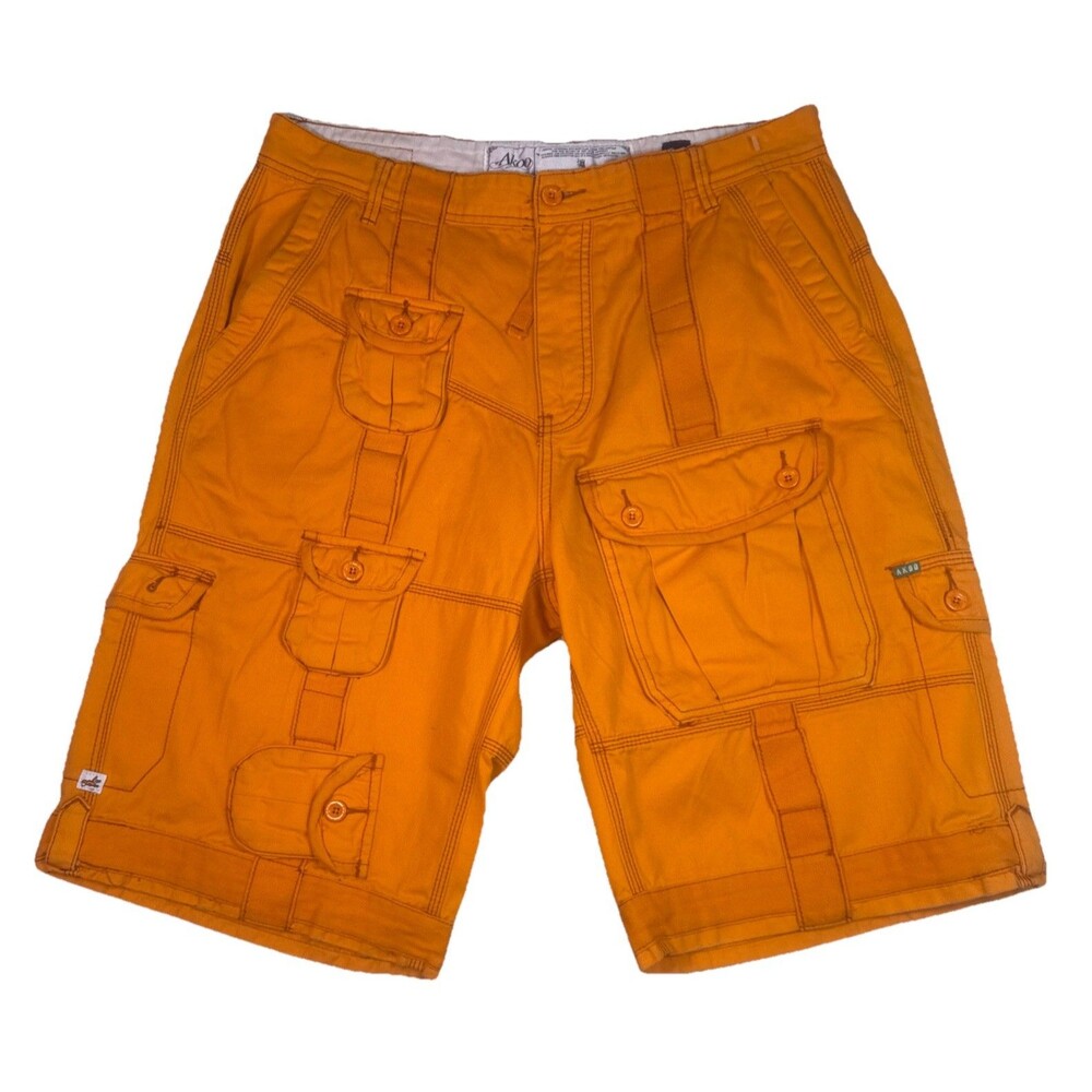 Vintage,Designer Akoo Men's Orange Cargo Shorts Size 36x13, 100% Cotton
